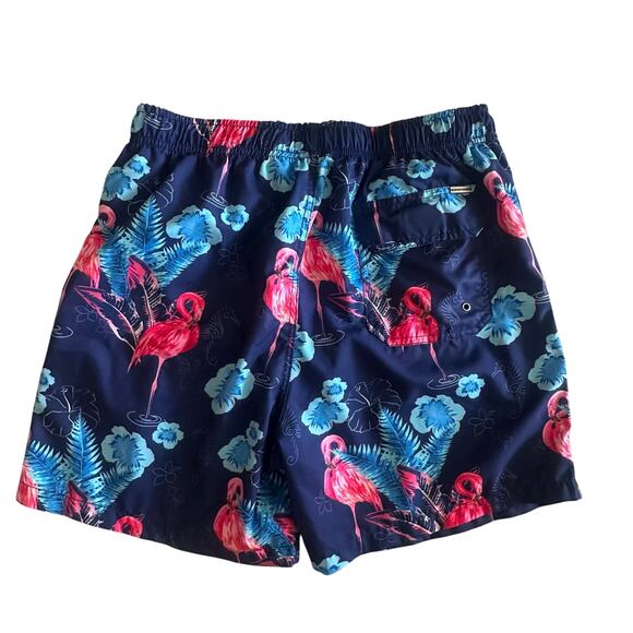 Vintage Summer Navy/Flamingo Print Swim Trunks- L - Picture 2 of 9